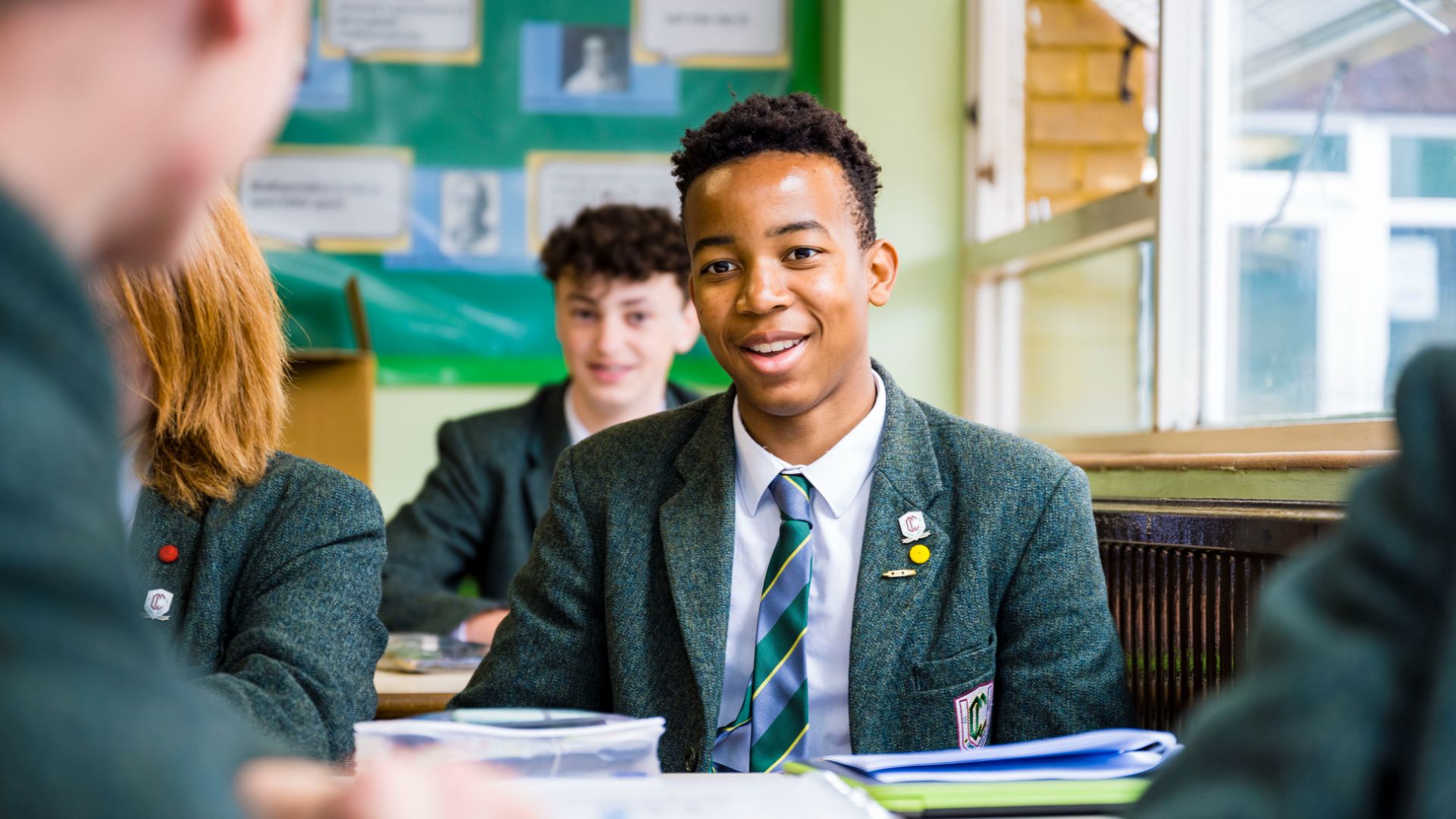 photo of claires court senior boys students in class