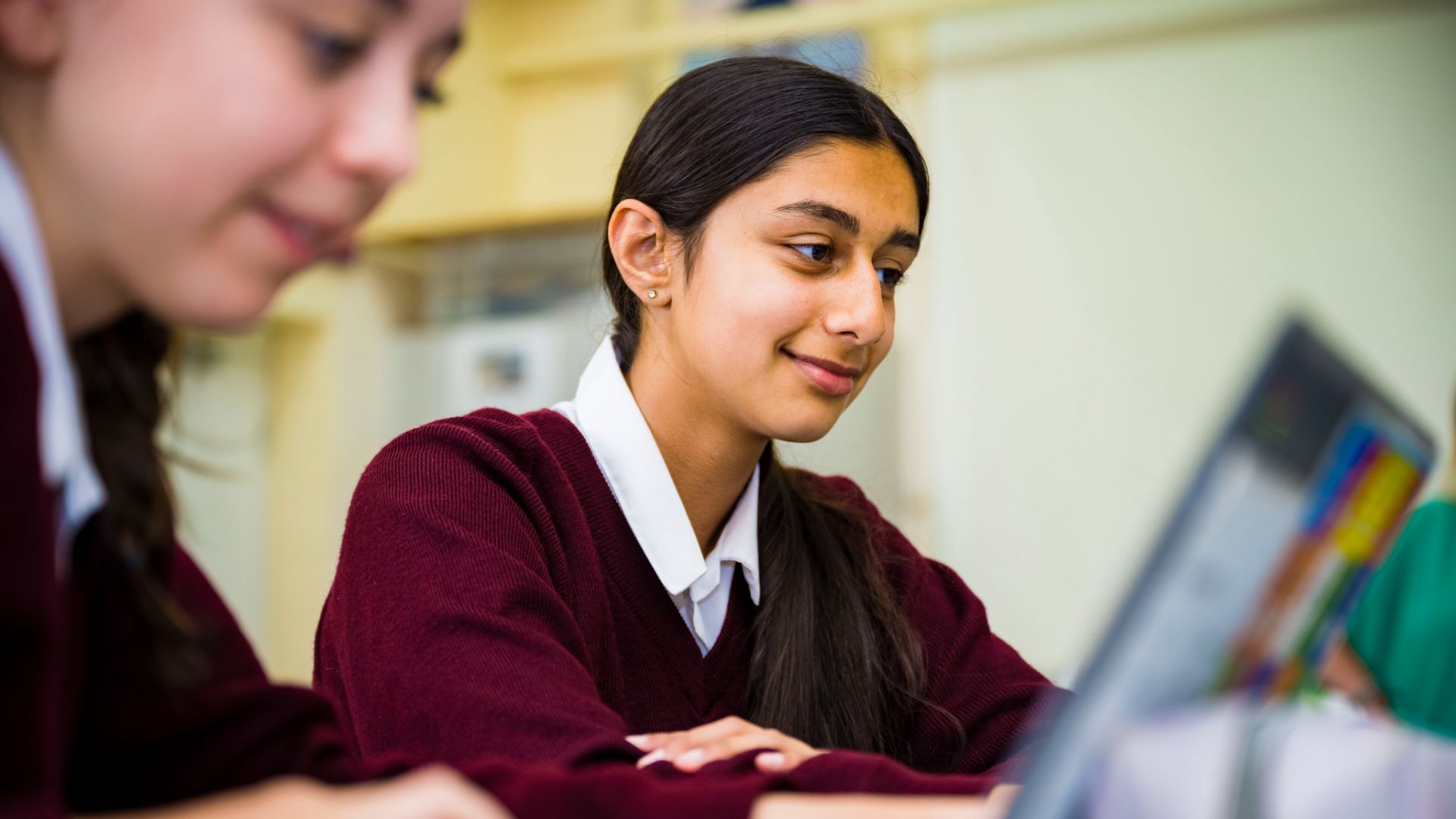 photo of claires court senior girls students in class