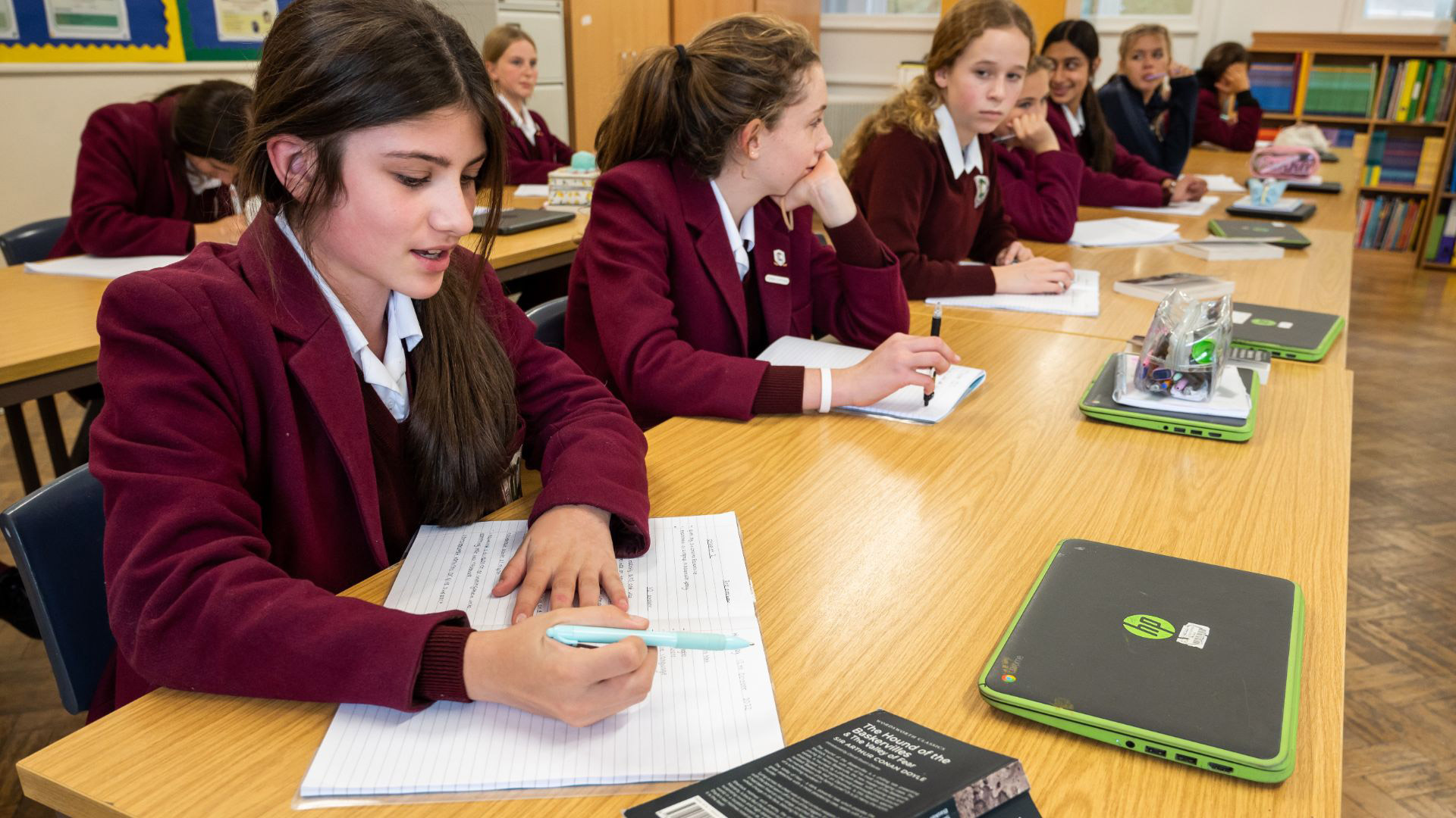 photo of claires court senior girls students in class