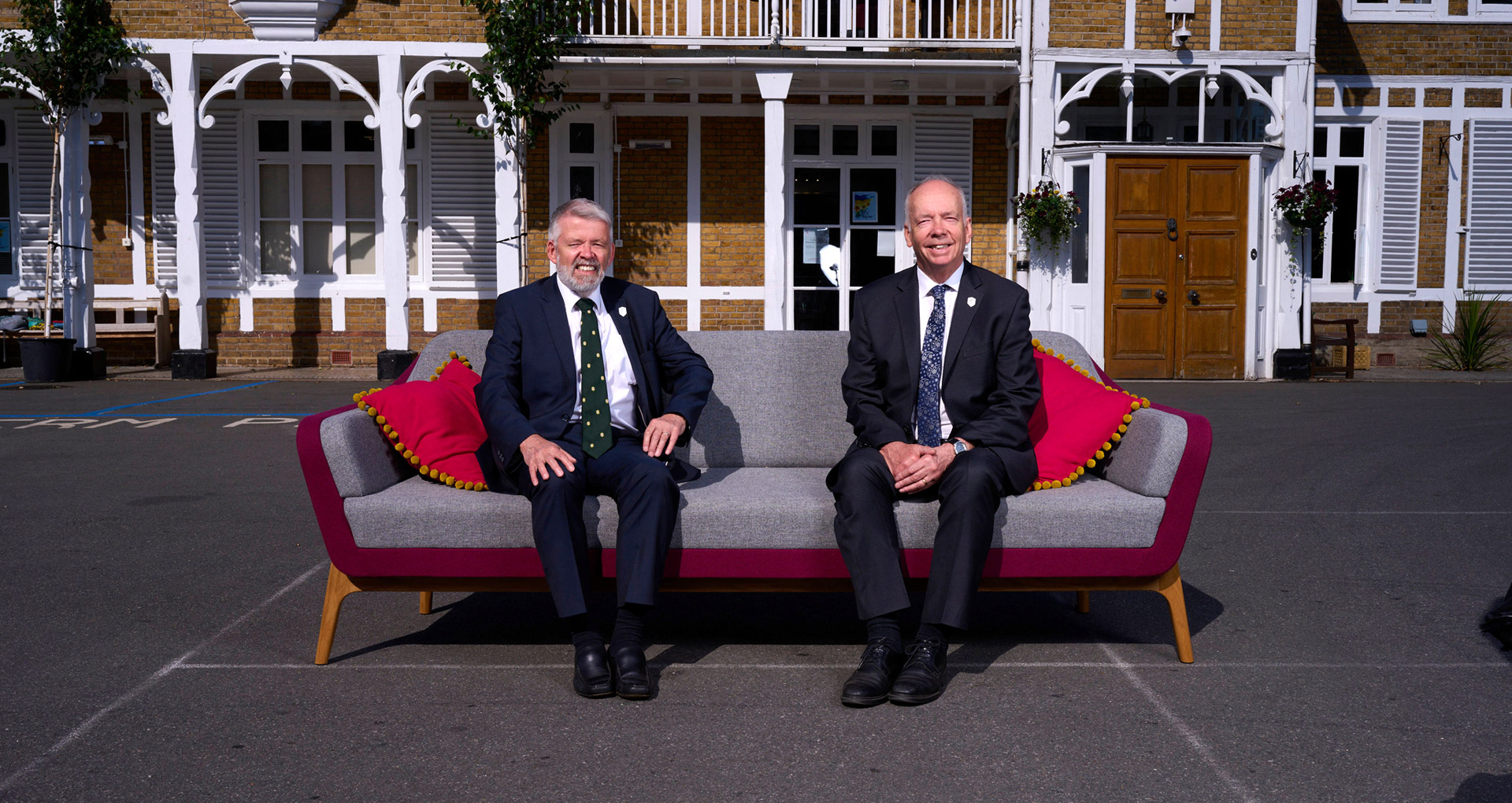 Photo of Hugh and James Wilding Principals and Proprietors​​​​​ on the Claires Court Sofa