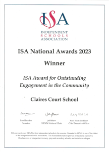 Claires Court wins the ISA Award for Outstanding Community Engagement 2023