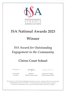 Claires Court wins the ISA Award for Outstanding Community Engagement 2023 Claires Court wins the ISA Award for Outstanding Community Engagement 2023